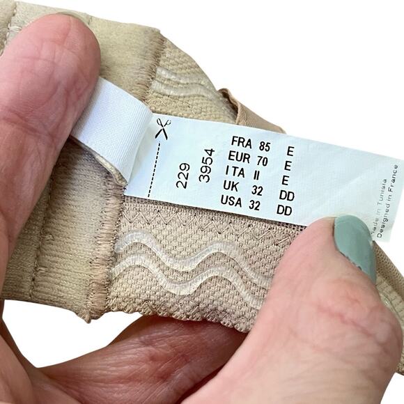 Chantelle Sublime Strapless Bra 32DD Nude Mesh Underwired Molded Lightly Lined - Picture 7 of 8